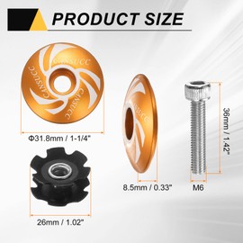 sourcing map 1 1/4" OD Bicycle Headset Stem Top Cap Aluminum Alloy Star Nut Cycling Headset Cover Stem with M6 Bolt for Mountain Bike Road Bike MTB, Gold