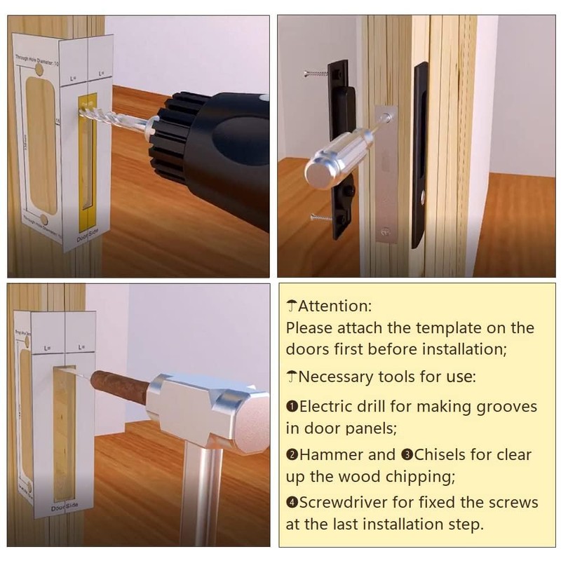 CCJH Invisible Door Locks Handle with 3 Keys for Sliding