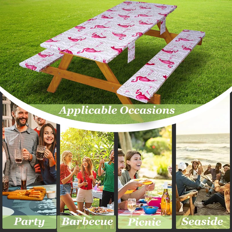 Picnic Table Cover with Bench Covers Vinyl Elastic Edges Fitted