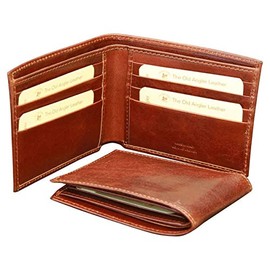 Old Angler Bifold Leather Wallet for Men with RFID Shielding | Made in Italy | 8 Card Slots | Coin Compartment - Elegant and Functional, Brown, Classic