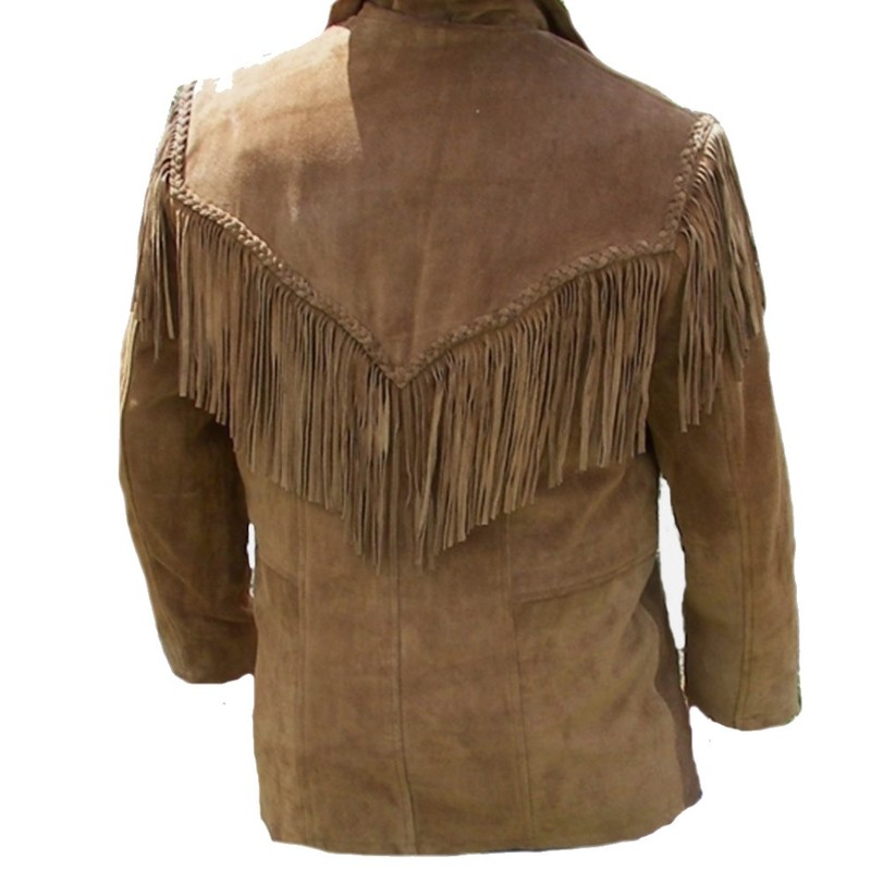 Classyak Men's Western Fringed Suede Coat Suede Brown 3X-Large