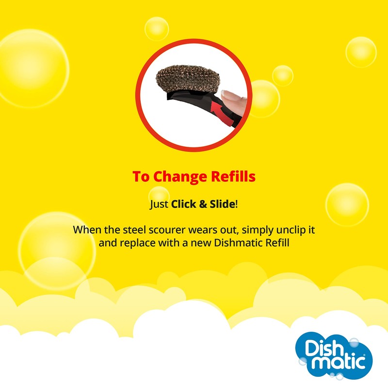 Dishmatic Scrubee, Interchangeable Washing Up Handle, Easy Grip Handle, Effective