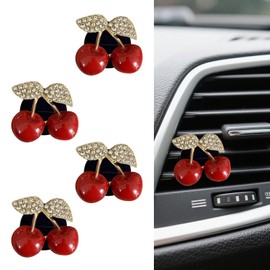 Shakas 4 PCS Cherry Car Air Conditioner Vent Ornament, Creative Funny Small Fresh Style Alloy Aromatherapy, Clip-on Mounting Retrofit Accessory, Suitable for Most Cars (Red)