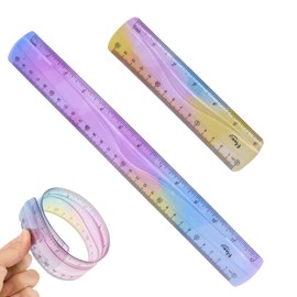 2 Pcs Flexible Ruler 30cm/15cm Colorful Rulers Unbreakable Ruler Soft Bendable Flexible Plastic Ruler Shatter Resistant Rulers Shatterproof Straight Classroom Rulers for School Office Kids(12/6 inch)