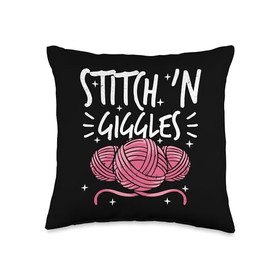 Stitch 'n Giggles Knitter Yarn Women Knitting Throw Pillow