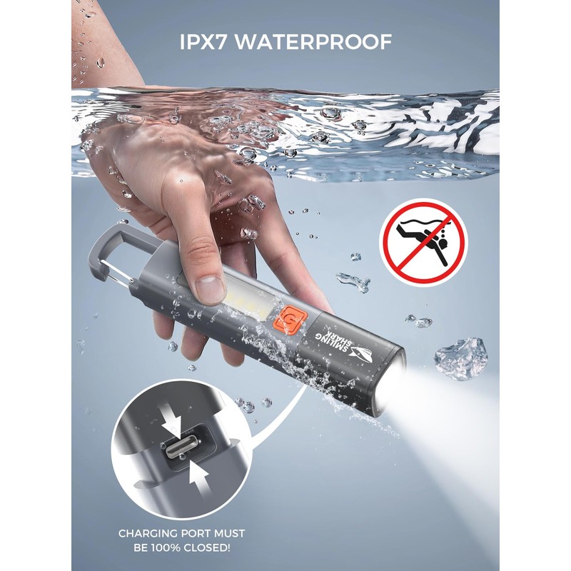 Smiling Shark G1 Flashlight, 2 Pack Small Bright LED Rechargeable