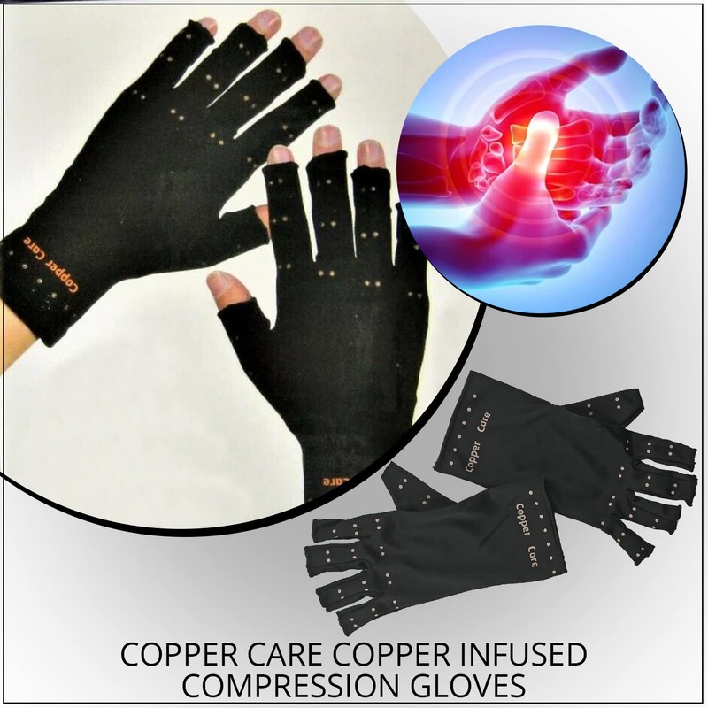 Copper Care Copper Infused Compression Gloves Large (Black, Large, XLarge,