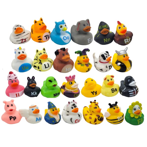 Complete 26 Letters Colorful Figure Alphabet Rubber Duckies (26 Pieces) Ducks Size: 2"- 2.5".
