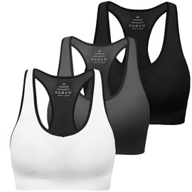 MIRITY Women Racerback Sports Bras - High Impact Workout Gym Activewear Bra, Black Darkgrey White, Medium