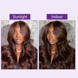 VRBest Chocolate Brown Lace Front Wigs Human Hair Pre Plucked 13x6 Body Wave Lace Front Wigs Human Hair 200 Density Colored Brown Glueless Wig HD Lace Frontal Wigs for Women 18 inch
