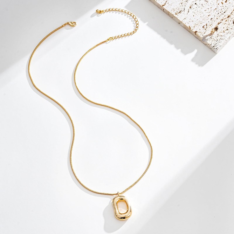 ALFISO Chunky Gold Necklace for Women, 14K Gold Plated Geometric