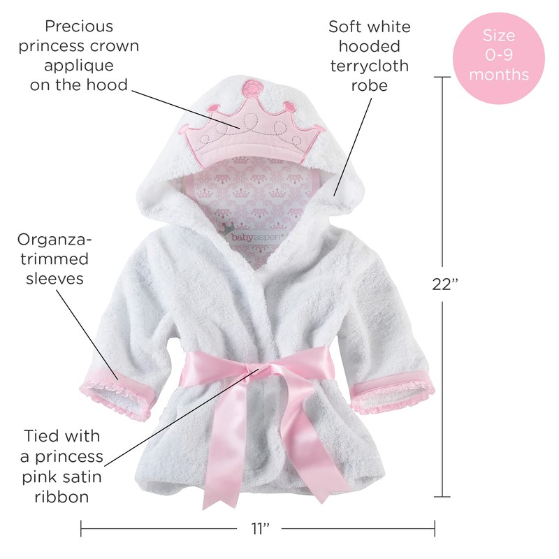 Baby Aspen Little Princess, Bata de spa con gorro, color