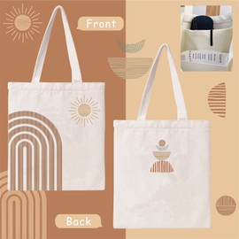 Kazova Cotton Canvas Tote Bag Abstract Rainbow and Sun Canvas Bag Minimalist Tote Bag Cotton Grocery Bags Cotton Tote Bag Geometric Grocery Bag Reusable Shopping Bag Shoulder Bags Gift Bags