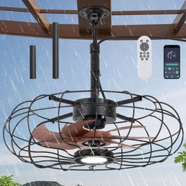 20" Outdoor Ceiling Fan with Light, With Remote and App Remote, IP65 Waterproof Gazebo Hanging Fan, 3CCT Dimmable, Portable Plug in Ceiling Fan with Cord Hook for Patio Porch Pergola Indoor(Black)
