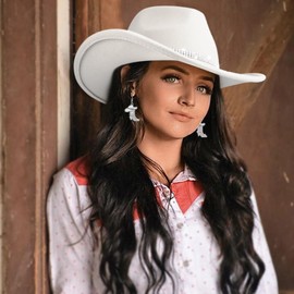 DRESHOW Glitter Cowboy Hat Rhinestone Cowgirl Boots Earrings Set Classic Western Rhinestone Cowgirl Hat Outdoor Wide Brim Retro Felt Fedora Hats Western Earrings for Women