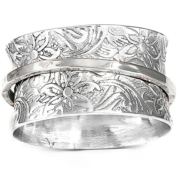 Jude Jewelers Stainless Steel Floral Pattern Chunky Size Rotating Spinner