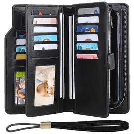SHIFANQI Women's Wallet, Wallet for Men with Bracelet, Tri-Fold Clutch, Large Capacity, Long Leather Wallet, Business Credit Card Holder, Money Organiser, 1062 Black, Vintage Multifunctional Pu