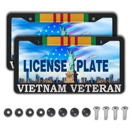 License Plate Cover Black and White License Plate Frames Vietnam Veteran Universal Aluminum Car Accessory 2 Pack with Screw Covers Set