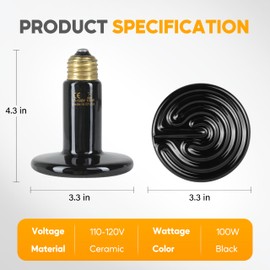 HealSmart 100W Reptile Heat Lamp Ceramic Heat Emitter, No Light Emitting Heat Bulbs, Suitable for Snake/Lizard/Spider, Plant Growth and Incubating Chicken, 2-Pack