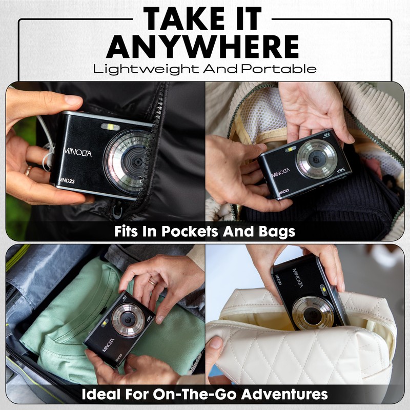 Minolta 48MP Digital Camera with Rear Selfie Lens – 4K