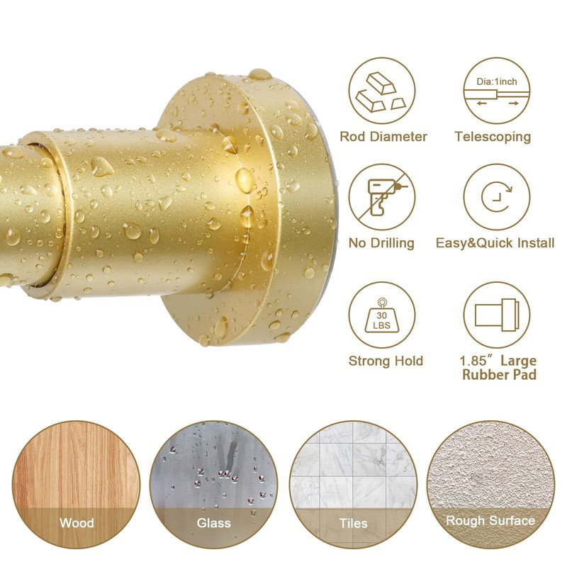 YNL Gold Shower Curtain Rod 32-80 Inch(2.7-6.6ft), Non Slip, Never