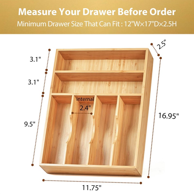 Umilife Kitchen Drawer Organizer, 12 Inch Silverware Utensil Tray Holder,