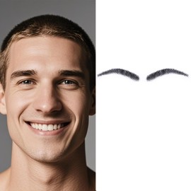 Fake Eyebrows, False EyeBrows 100% Handmade Full Lace Re-Usable Natural Invisible Realistic False Eyebrow Extensions for Man and Women, One Pair (Style 8)