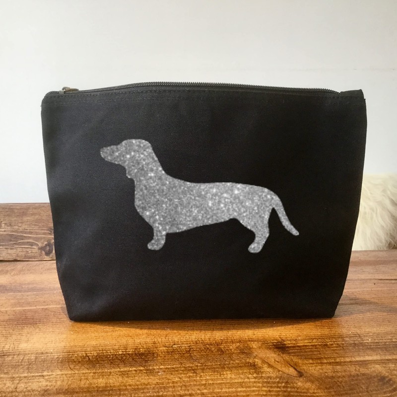 Dachshund Make Up Bag, Black Canvas Cosmetic Bag, Dachshund Lover