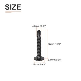 DTGN #10x1-1/4 Sheet Metal Screws - 50Pack - for Wood, Furniture - 410 Stainless Steel Phillips Round Head Washer Drill Tail Self Tapping Screws - Black