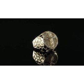 Italian Silver, Inc. Men's 14k Gold Plated Solid 925 Sterling Silver Jesus Cross Nugget Ring Pinky CZ - 13