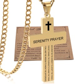SKQIR Cross Necklace for Men with Bible Verse, Christian Religious Serenity Prayer Scripture Baptism First Communion Gold Chain Pendant for Boys Jewelry,Fathers Day Dad 2024 Graduation Gifts for Him