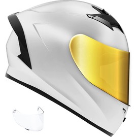 GDM Venom Motorcycle Helmet Full Face (Gloss White - Gold & Clear Shields, Medium)