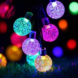 MOYAC Guirnalda de Luces Solares 50 LED 7m con 8 Modos, Cadena de Luces Impermeables y Anticongelantes Exteriores, para Halloween, Fiestas, Navidad, Bodas, Aniversario (Colorida, 7)