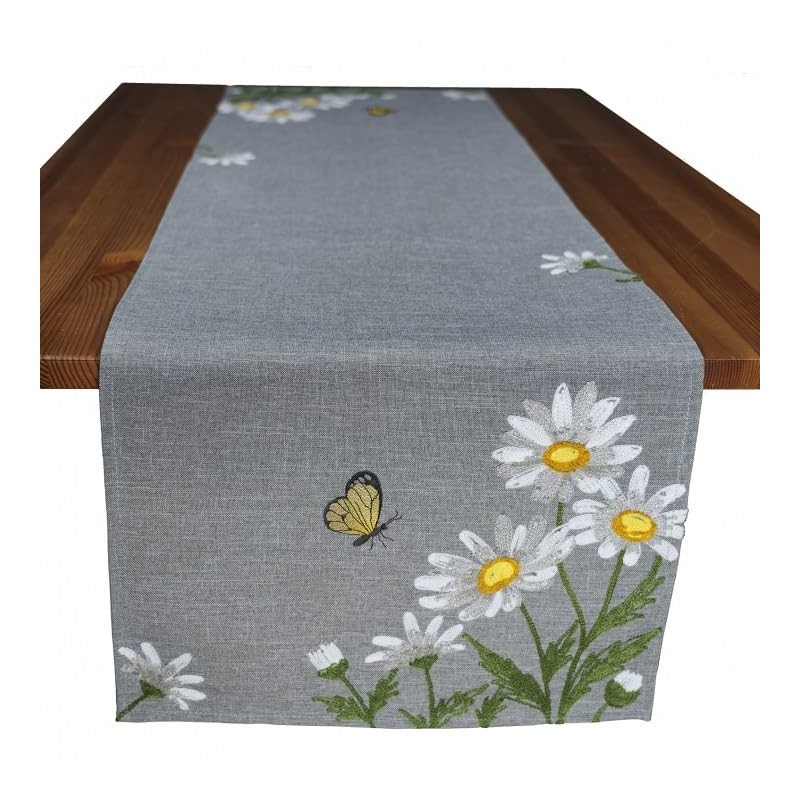 Tablecloth Table Runner Cushion Cover Grey Floral Crank Embroidery with
