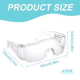 XPEX Pack of 4 Safety Glasses, Eye Protection Glasses, Shatter-Free Work Safety Goggles with Anti-Fog and UV Coating, Lightweight and Transparent, Overglasses for Glasses Wearers Sports Glasses