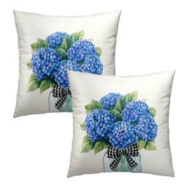 Uynfident Hydrangea Throw Pillow Cover 18x18inch Set of 2 Spring Blue Floral Mason Jar Pillowcase Natural Flower Plant Farmhouse Cotton Cushion Case for Sofa Couch Home Patio