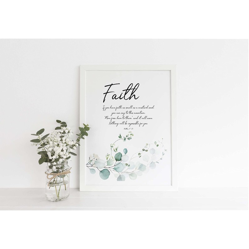 Faith Wall Art, Botanical Bible Verse Print, Scripture Gift Idea,