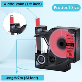 NineLeaf 2 Pack Compatible for Dymo D1 Label Maker Refills 45017 S0720570 1/2" 12mm Black on Red Label Tape Refill for LabelManager PnP 160 260P 210D 280 360D 420P 450 450D ColorPop Label Printers