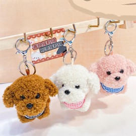 Poodle Plush Keychain – Funny Puppy Keyring Charm for Women, Men, Kids | Car Key Handbag Purse Backpack Decor & Birthday Gift, White, Medium