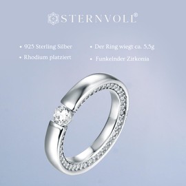 Sternvoll® Women's Ring 925 Sterling Silver Rhodium Placed with Zirconia Simple Engagement Ring, rhodium