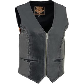 Milwaukee Leather Women's Black Leather SH1246Z Braided Zipper Front Motorcycle Biker Vest (US, Alpha, 4X-Large, Regular, Regular, Black)
