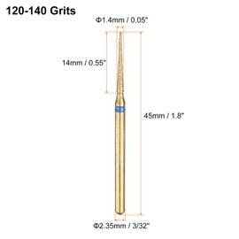 sourcing map 10pcs 120-140 Grits Diamond Grinding Bit 1.4mm Tapered Head 2.35mm Shank 14mm Length Titanium Plated Stone Sanding Drill Bits Rotary Tool for Nails Grinding Polishing