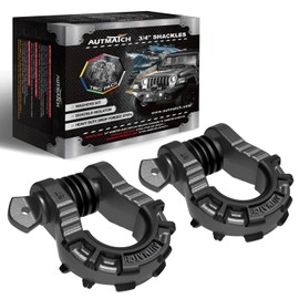 AUTMATCH D Ring Shackles 3/4" Mega Shackle (2 Pack) 68,000Ibs Break Strength - Heavy Duty Clevis Shackles 7/8" Screw Pin & Isolator Washer for Tow Strap Winch Off Road Vehicle Recovery, Gunmetal Gray
