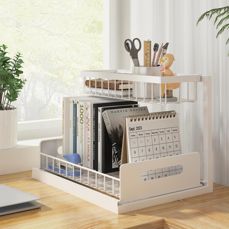REALINN Under Sink Organizer, Pull Out Cabinet Organizer 2 Tier