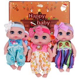 Beem Jun 6" Mini Doll 3-in-1 Reborn Baby Set, Small Baby Tiny Doll All Vinyl with 3 Color Miniature Dolls for Girls,3 Court,6 inches