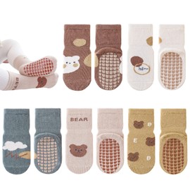 ZYUPHY Stopper Socks Baby Children Cotton 5 Pairs ABS Socks Baby Crawling Socks Baby Socks Cartoon Warm Non-Slip Socks Children, A colours