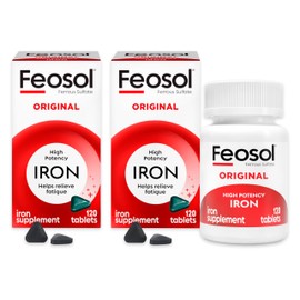 Feosol Original Iron Supplement Tablets,Non-heme 325mg Ferrous Sulfate (65mg Elemental Iron) per Pill, 1 Per Day, 4 Month Supply, for Energy and Immune System Support (120 ct Pack of 2)