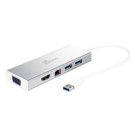 j5create JUD380-EJ USB 3.0 5-in-1 Dual Monitor Mini Dock [USB3.1 Type-Ax2, HDMI, VGA, Gigabit Wired LAN, Micro-B Power in], Max QWXGA (2048 x 1152), 1080P, 60Hz Support, Windows / Mac Compatible