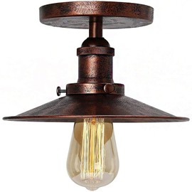 Vintage Retro Umbrella Ceiling Light Retro Industrial Metal Copperhead Ceiling Lamp E27 Kitchen Loft Bar Lighting Barn Light (Rust Colour 22 cm)