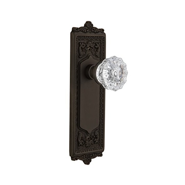 Nostalgic Warehouse Egg & Dart Plate with Crystal Glass Knob, Privacy - 2.375", Oil-Rubbed Bronze